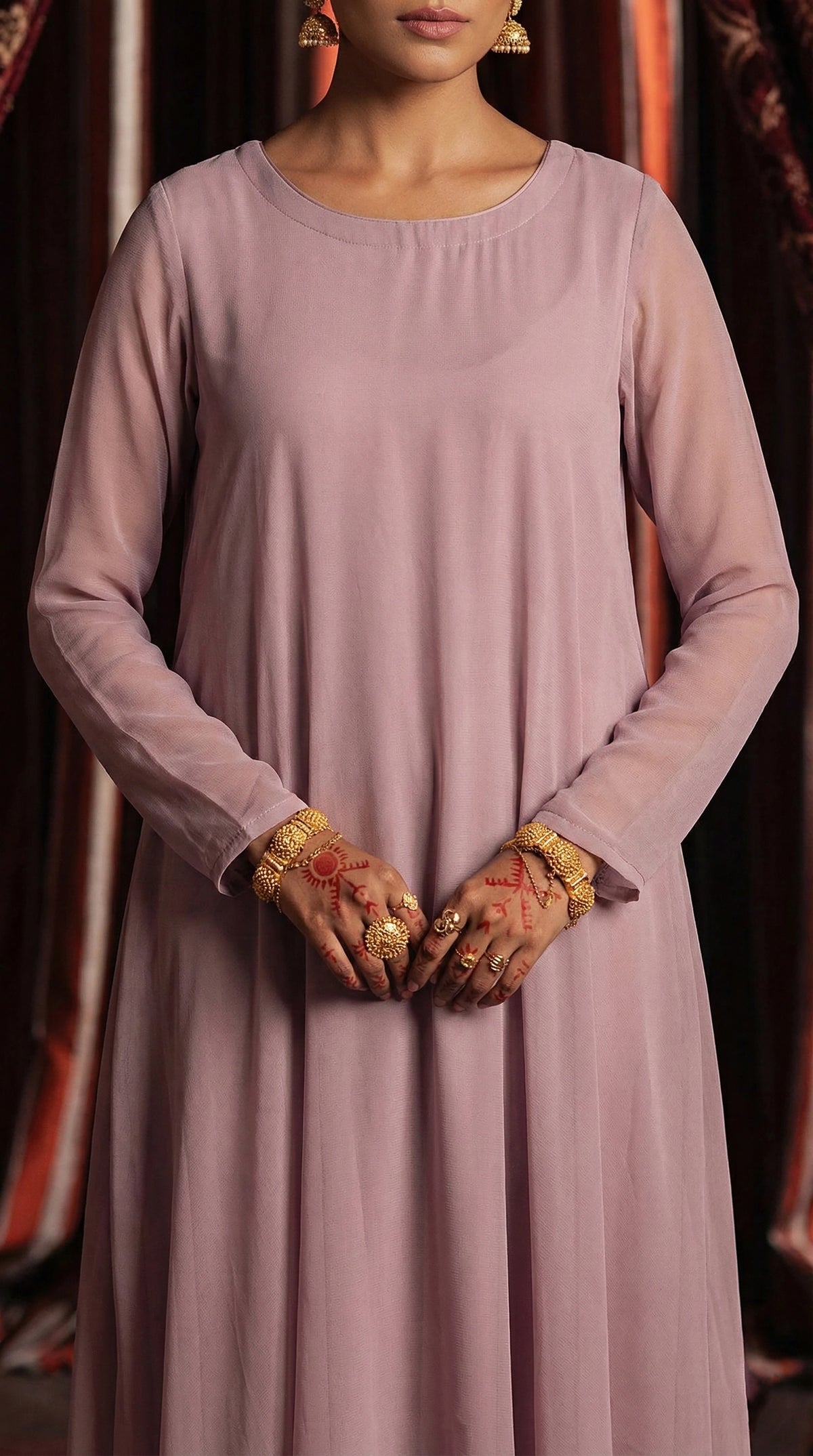 Mauve Lilac Front Slit Chiffon Frock Set