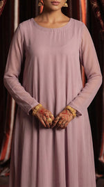 Mauve Lilac Front Slit Chiffon Frock Set