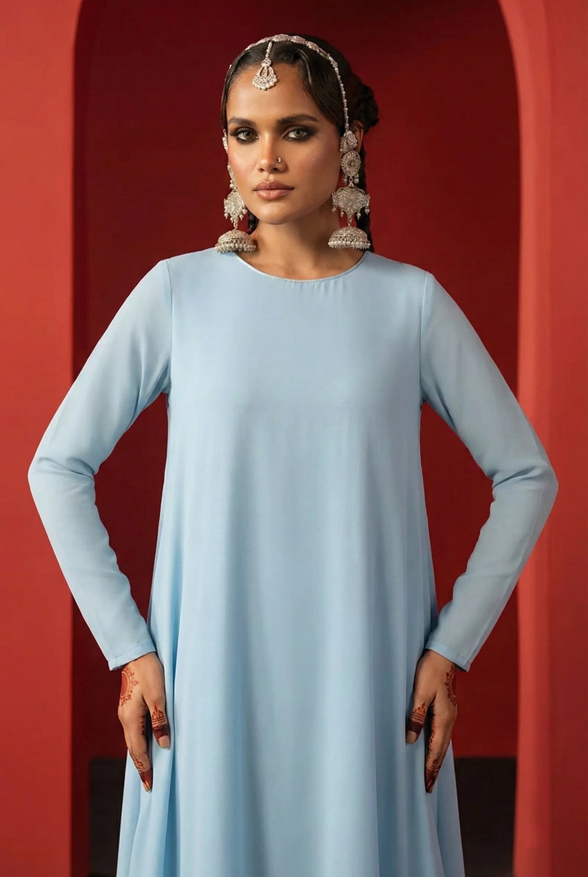 Baby Blue – Front Slit Chiffon Frock Set