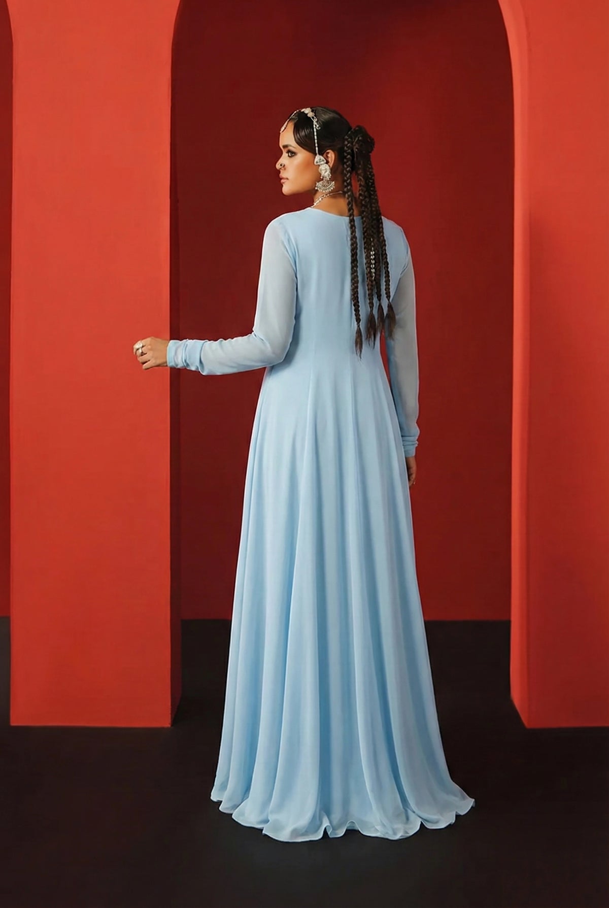 Baby Blue – Front Slit Chiffon Frock Set