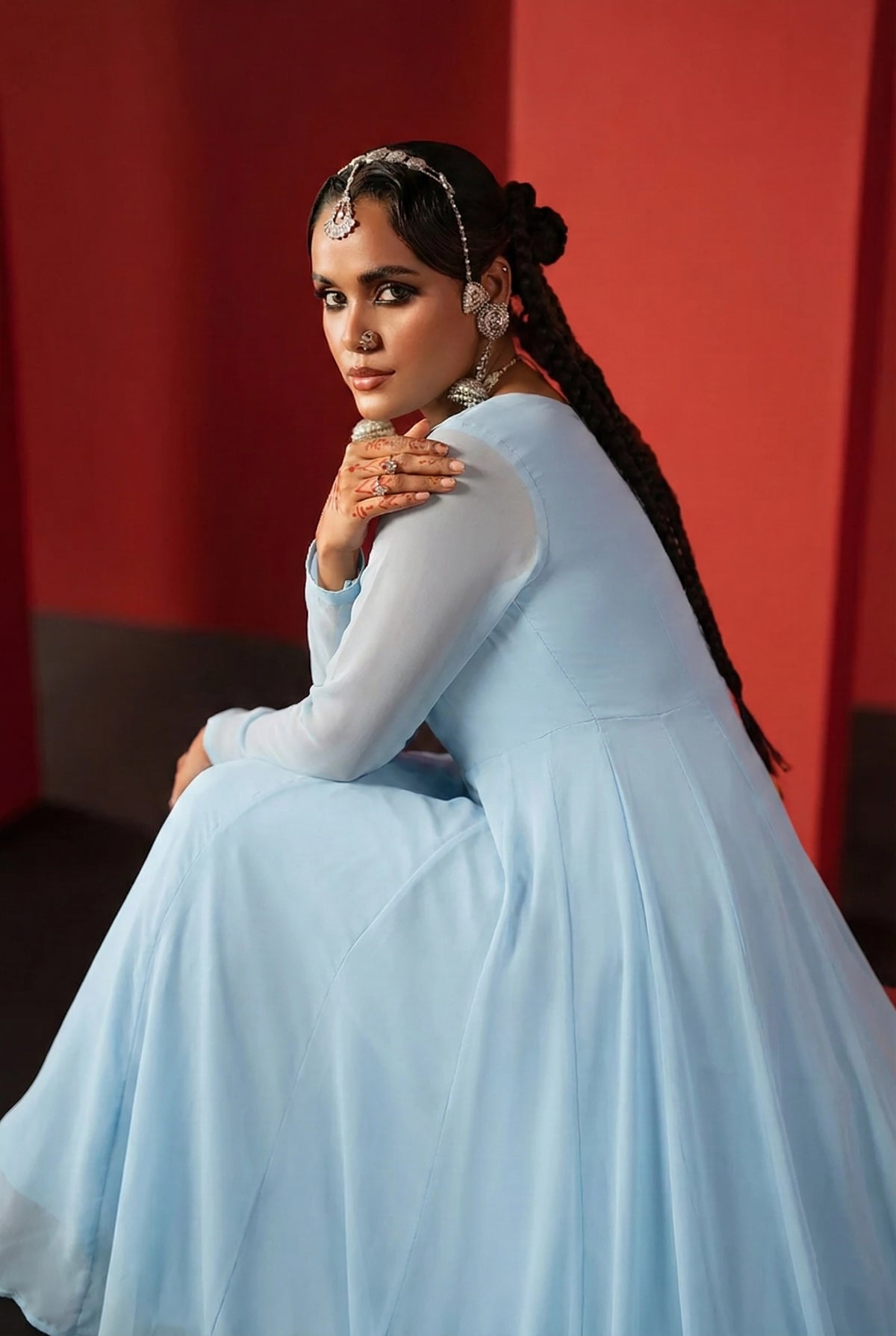 Baby Blue – Front Slit Chiffon Frock Set