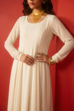 Ivory Cream Front Slit Chiffon Frock Set