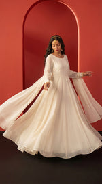 Ivory Cream Front Slit Chiffon Frock Set