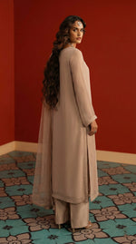 Nude Sand Front Slit Chiffon Frock Set – 3 Piece