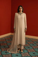 Nude Sand Front Slit Chiffon Frock Set – 3 Piece