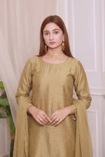 Antique Gold Luxury Chiffon Front Slit Frock Set – 3 Piece