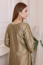 Antique Gold Luxury Chiffon Front Slit Frock Set – 3 Piece