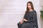 Deep Charcoal Front Slit Chiffon Frock Set