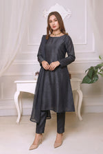 Deep Charcoal Front Slit Chiffon Frock Set