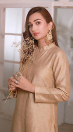 Warm Beige Elegant Front Slit Chiffon Frock Set