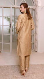 Warm Beige Elegant Front Slit Chiffon Frock Set