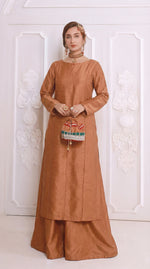 Soft Bronze Front Slit Chiffon Frock Set