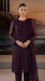 Dark Purple Chiffon Front Slit Frock Set