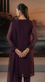 Dark Purple Chiffon Front Slit Frock Set