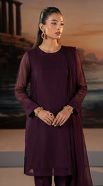 Dark Purple Chiffon Front Slit Frock Set