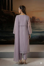 Purple Luxury Organza Front Slit Frock Set