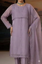 Purple Luxury Organza Front Slit Frock Set