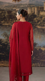 Ruby Red Elegant Front Slit Chiffon Frock Set