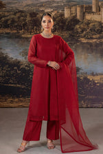 Ruby Red Elegant Front Slit Chiffon Frock Set