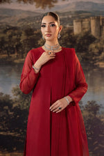 Ruby Red Elegant Front Slit Chiffon Frock Set