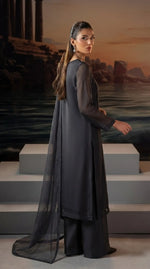 Anthracite Coal Front Slit Chiffon Frock Set