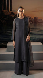 Anthracite Coal Front Slit Chiffon Frock Set