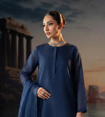 Midnight Blue Front Slit Chiffon Frock Set