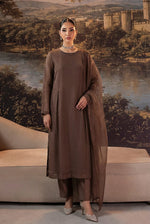 Chocolate Truffle Front Slit Chiffon Frock Set