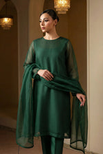 Forest Green Luxury Chiffon Front Slit Frock Set