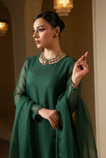 Forest Green Luxury Chiffon Front Slit Frock Set