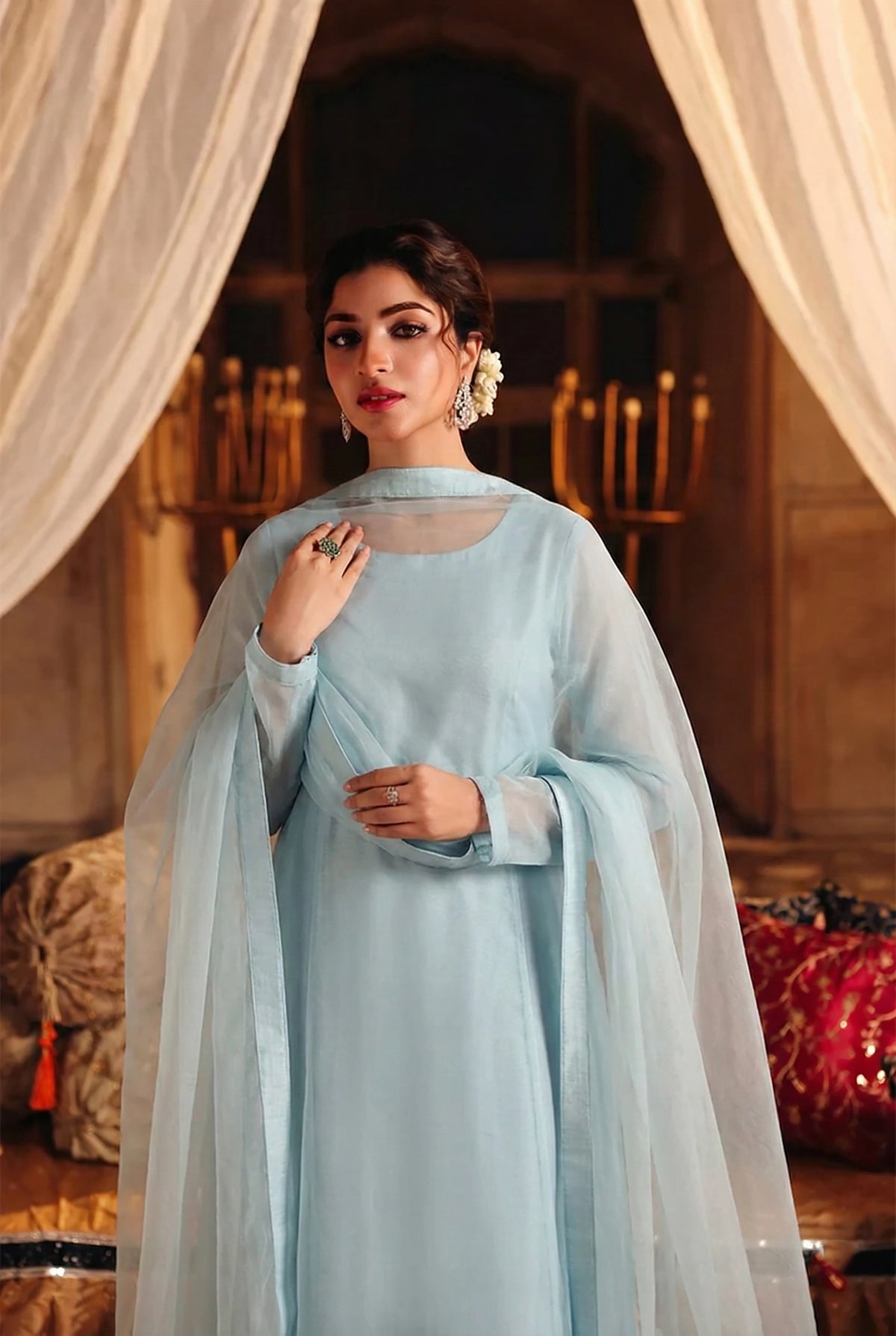 Rozaib Aqua Mist Soft Panel Long Dress – 3 Piece Set