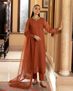 Burnt Sienna Luxury Chiffon Front-Slit Frock Set