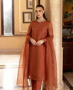 Burnt Sienna Luxury Chiffon Front-Slit Frock Set