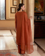 Burnt Sienna Luxury Chiffon Front-Slit Frock Set