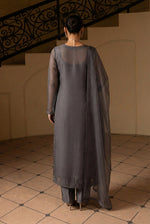 Charcoal Grey Front Slit Chiffon Frock Set