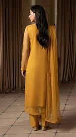 Mustard Yellow Elegant Front Slit Chiffon Frock Set