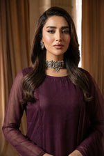 Plum Front Slit Chiffon Frock Set – 3 Piece