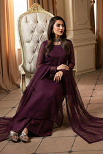 Plum Front Slit Chiffon Frock Set – 3 Piece