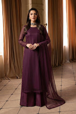 Plum Front Slit Chiffon Frock Set – 3 Piece