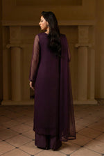 Eggplant Front Slit Chiffon Frock Set – 3 Piece