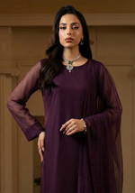 Eggplant Front Slit Chiffon Frock Set – 3 Piece