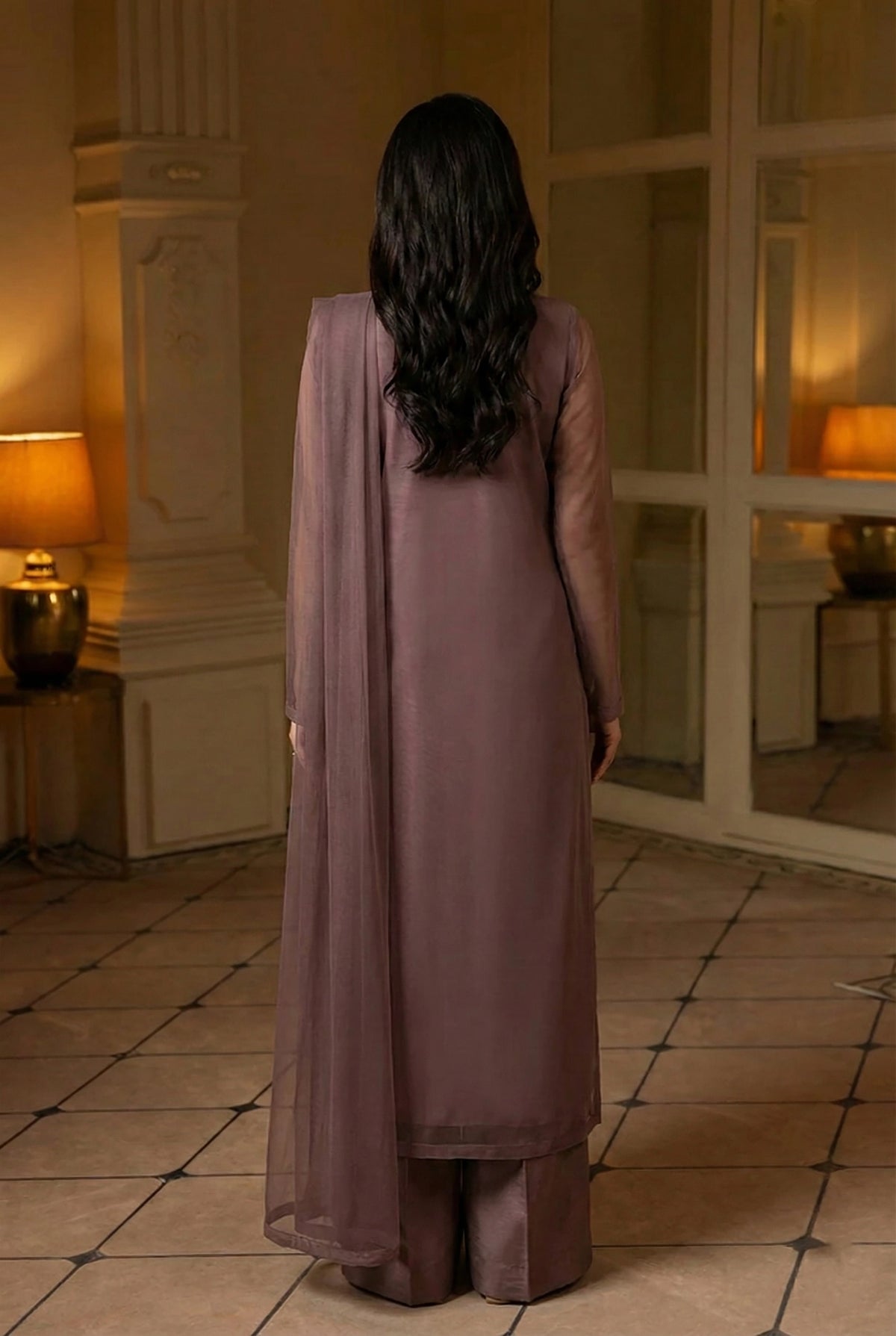 Dusty Plum Front Slit Chiffon Frock Set