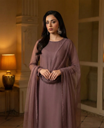 Dusty Plum Front Slit Chiffon Frock Set