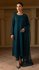 Intergalactic Teal Front Slit Chiffon Frock Set