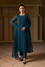 Intergalactic Teal Front Slit Chiffon Frock Set