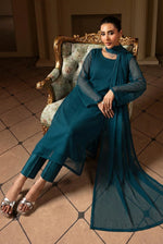 Intergalactic Teal Front Slit Chiffon Frock Set