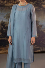 Zinc Blue Premium Front Slit Chiffon Frock Set