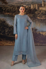 Zinc Blue Premium Front Slit Chiffon Frock Set