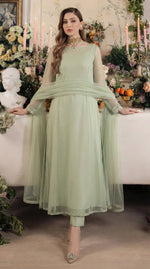 Rozaib Sage Pista Straight Net Kurta – 3 Piece Set