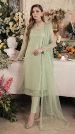 Rozaib Soft Pistachio A-Line Net Kurta – 3 Piece Set